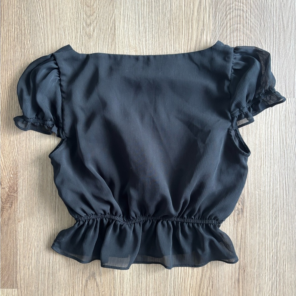 OAK + FORT Black Ruffled Peplum Blouse Small - Picture 2 of 2
